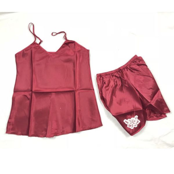 

women lady lace sleepwear satin nightwear lingerie pajamas sleeveless shirt shorts summer suit clothes set, Blue;gray