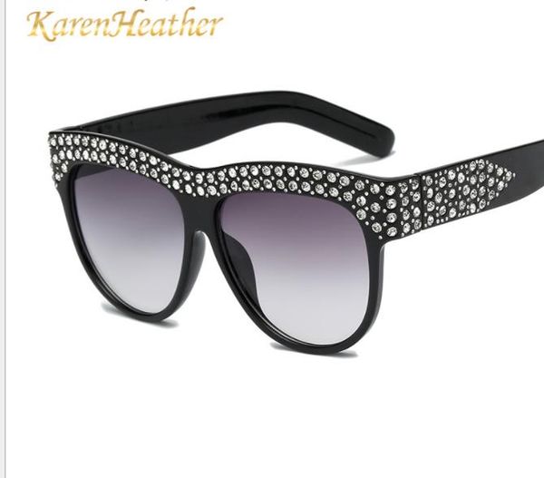 

2018 new european and american fashion sunglasses, big frame, diamond, ladies, sunglasses, unique glasses, White;black