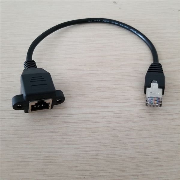 

10pcs/lot lock panel mount rj45 network data extension cable male to female 30cm black