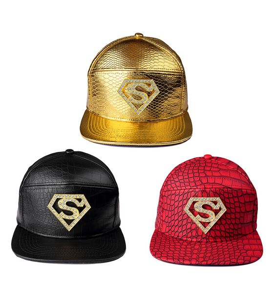 

vogue golden pu leather crocodile ghost vip baseball caps diamond rhinestone superman batman strapback hats men women hip hop hats, Blue;gray