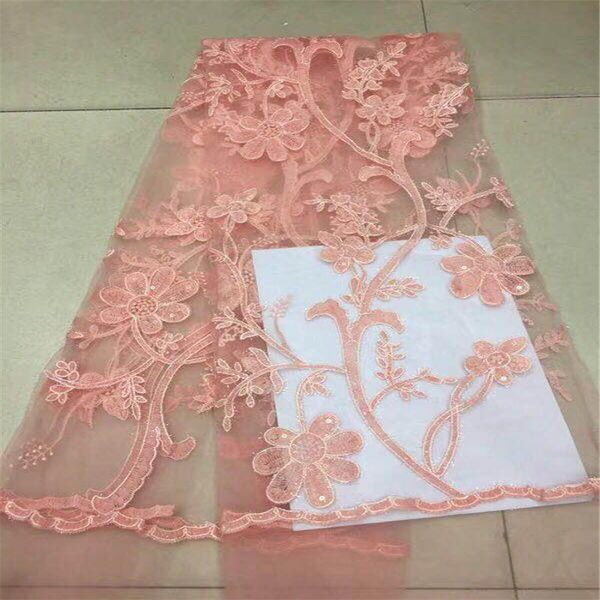 

2018 peach latest french lace fabric sequined french tulle african lace fabric with beaded wedding dress, Black;white