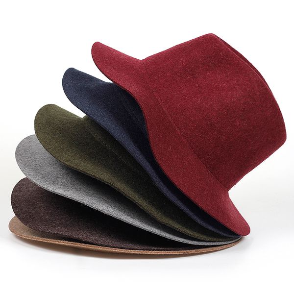 Autumn Winter Wool Sun Hat Women Men Fedora Hat Classical Wide Brim Felt Floppy Wool/% Solid Color Cap Hats