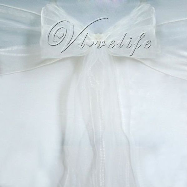 

wholesale-by dhl or ems 100pcs white organza chair sashes bow cover banquet wedding party decorations