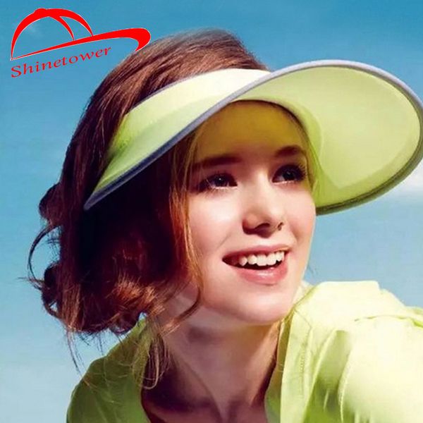

shinetower] 2017 new fashion sunvisors summer women sunscreen hat sun visor beach caps uv for vacation holiday, Blue;gray