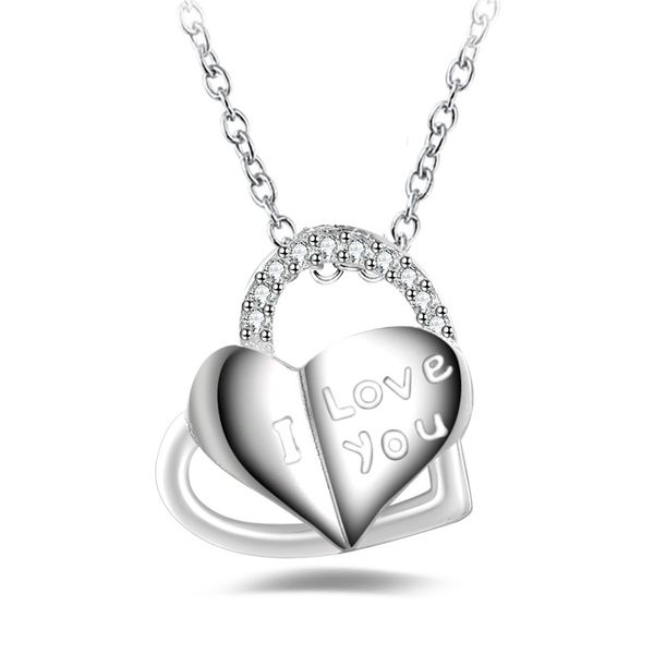 

silver jewelry pendant fine crystal love necklace 925 jewelry silver plated necklace fashion gift necklace quality