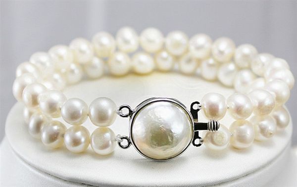 

2 choices wholesale 2 rows noble 8mm goden shell pearl clap bracelet #b028, Black