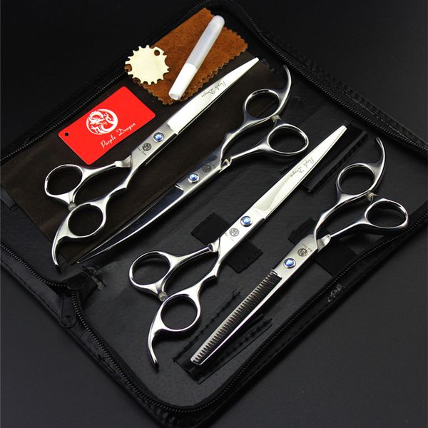 

professional pet scissors 7.0 inch straight curved thinning scissors set dog grooming shears hair cutting 4pcs silver