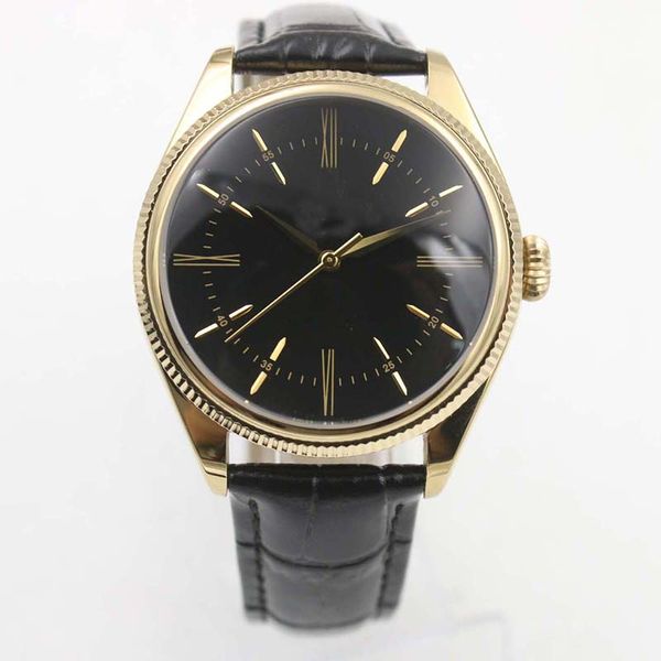 Nuovissimo Cellini ora data oro giallo indice bianco quadrante bombato scanalato doppia lunetta cinturino in pelle nera cinturino con retro solido orologio elegante