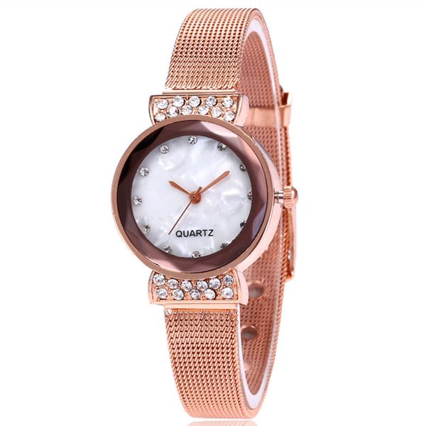 

fashion rose gold small mesh belt female quatz watches luxury ladies watch for women shell literal wristwatches, Slivery;brown