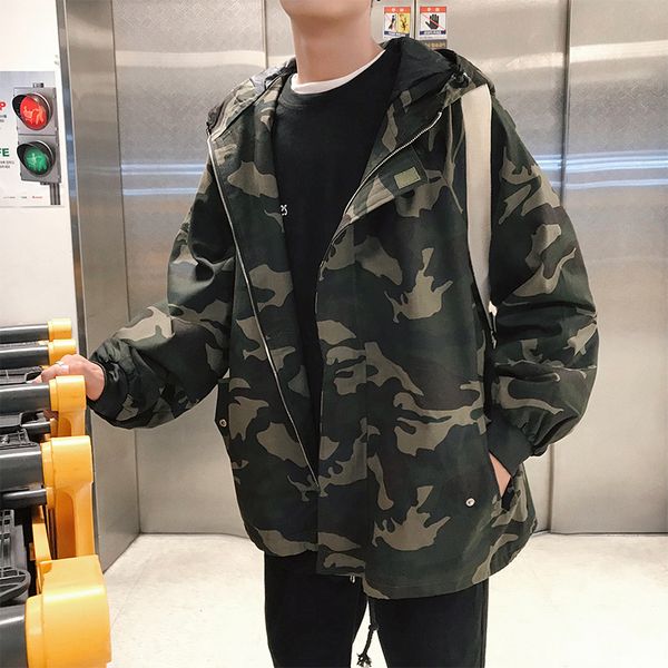 

winter jackets men 2018 new fashion casual comfort loose large size trend street windproof long-sleeved hood camo coat, Black;brown
