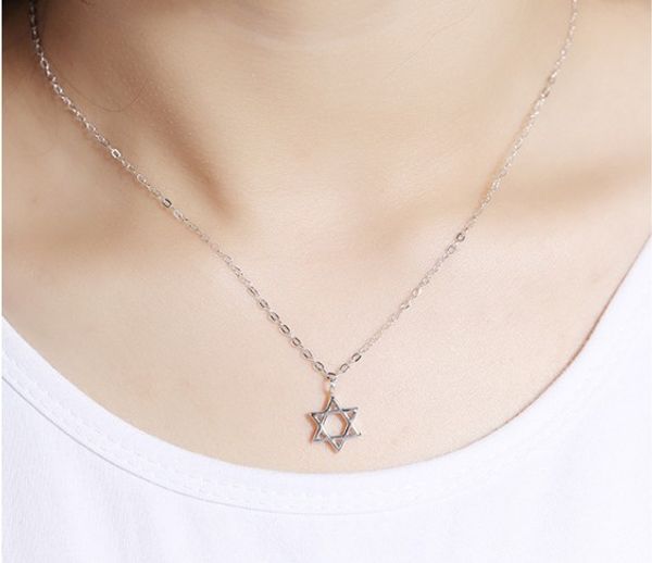

s925 necklaces girls/ladies hexagram pendant sterling silver choker necklaces gift idea, Golden;silver