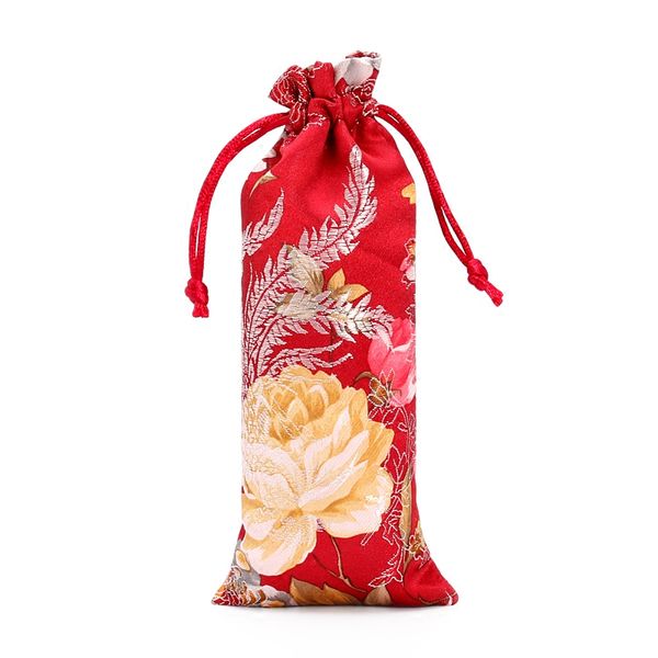 

new lengthen chinese fabric gift bag floral combs jewelry silk brocade pouch small drawstring bags for packaging 7x18 cm 3pcs/lot, Pink;blue