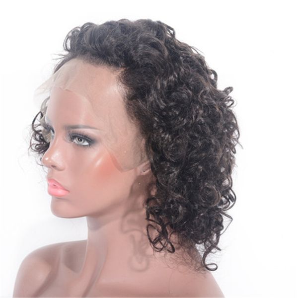 

short curly lace front human hair wigs for black women brazilian hair bob wig pre plucked swiss lace, Black;brown