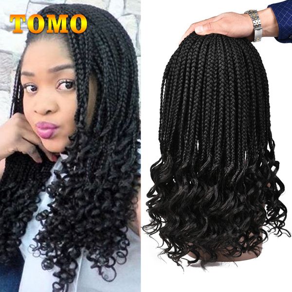 2020 Crochet Braids Ombre Burgundy Brown Curly Ends Box Braided