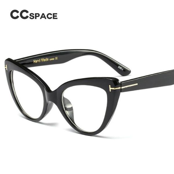 

ccspace ladies cat eye glasses frames for women metal t rivet brand designer optical eyeglasses fashion eyewear 45131, Silver
