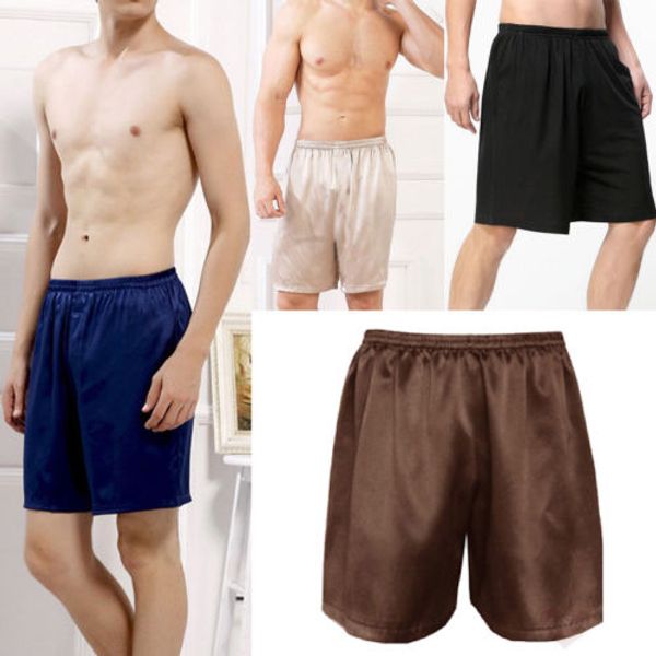 

men sleeping silk satin shorts men solid fashion sofe sale, Black;brown