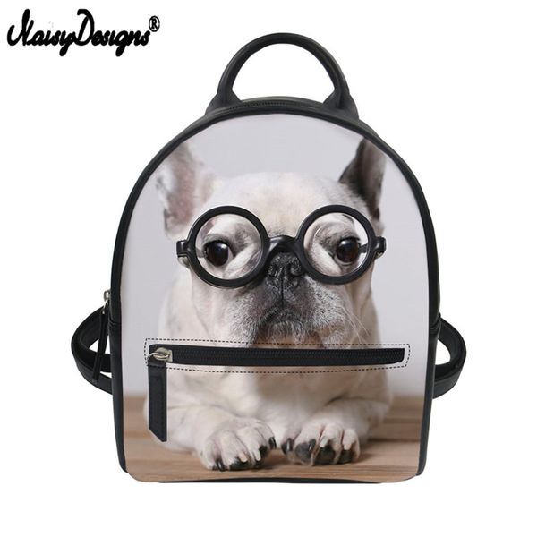 

noisydesigns mini backpack french cute dog printing pu leather shoulder bag for teenager girls small school backpack