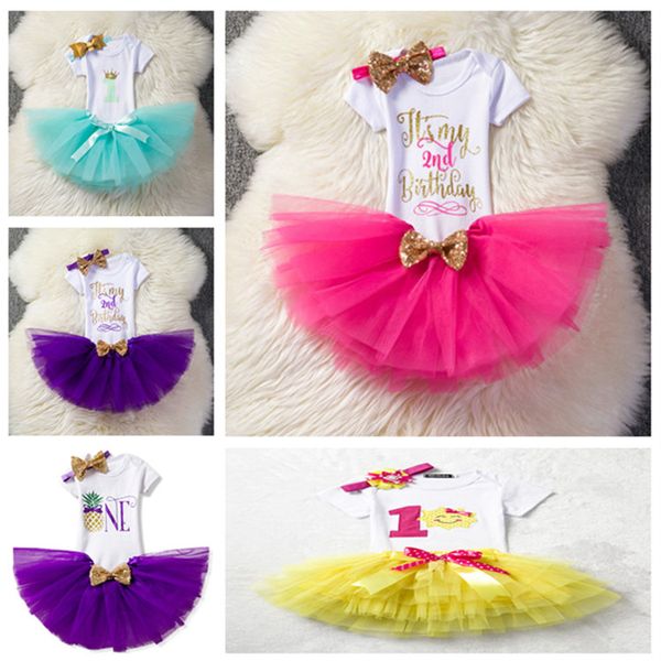 Newborn Baby Girls Clothes Sets Kids Clothing Summer Sequin Bow Tutu Dress +Tops+Headband 3pcs Clothes Bebes First Birthday Party Costumes