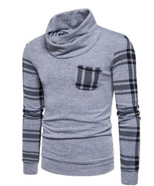 

2018 autumn and winter men's high collar warm knit sweater casual stitching color large size men's long sleeve sweater pullover, White;black