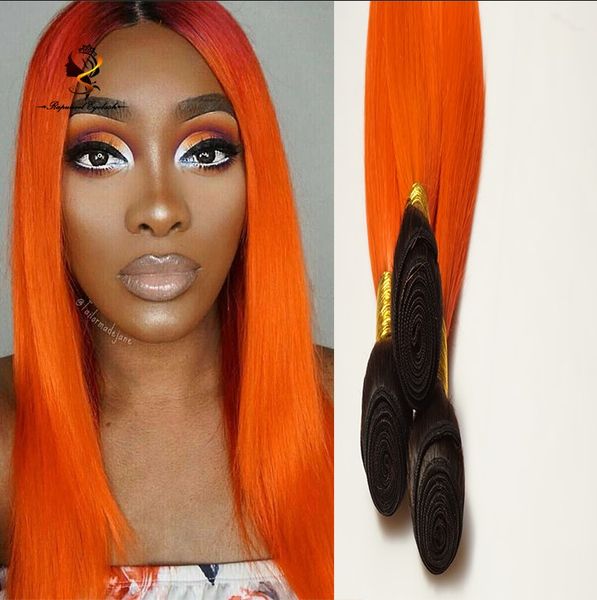 Brazilian Human Hair Weft 1b Orange Ombre Color Hair Bundles
