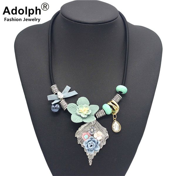 

whole saleadolph jewelry vintage crystal leaf flower beads choker necklace woman accessories fashion collar statement necklace 2017 new, Golden;silver