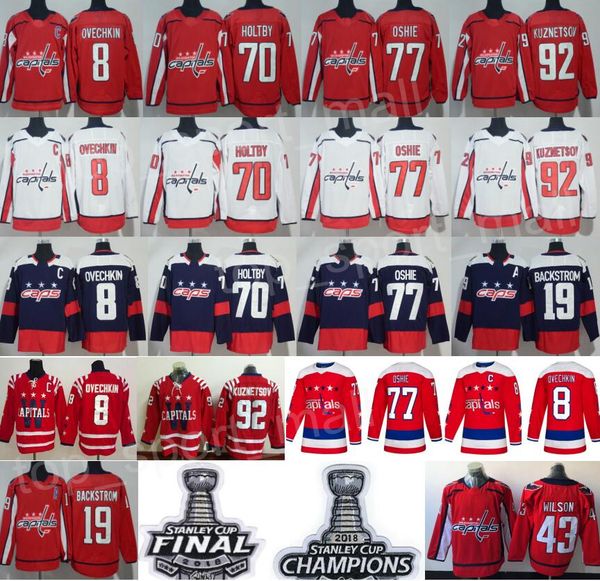 

hockey washington capitals 8 alex ovechkin jersey 19 nicklas backstrom 43 tom wilson braden holtby 77 tj oshie 92 evgeny kuznetsov red white, Black;red
