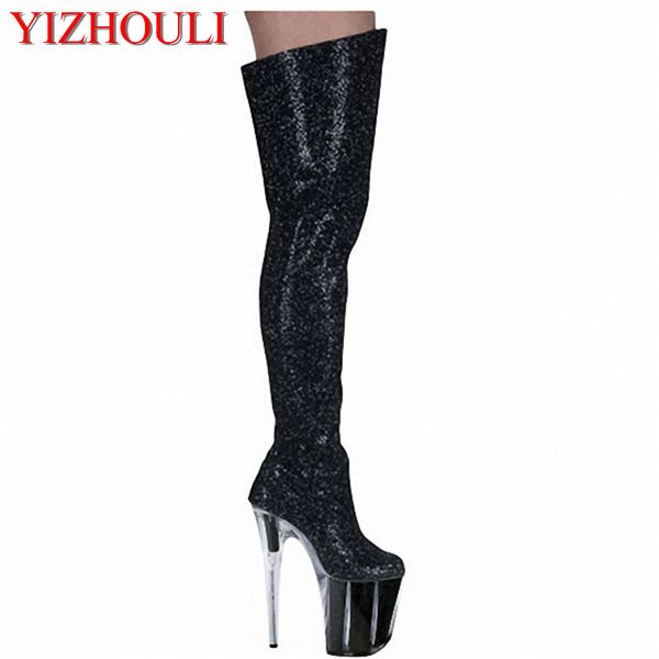 

20cm high heels in the women's shoes nightclub yan dance shoes, thick waterproof platform banquet in knee dance shoes, Black
