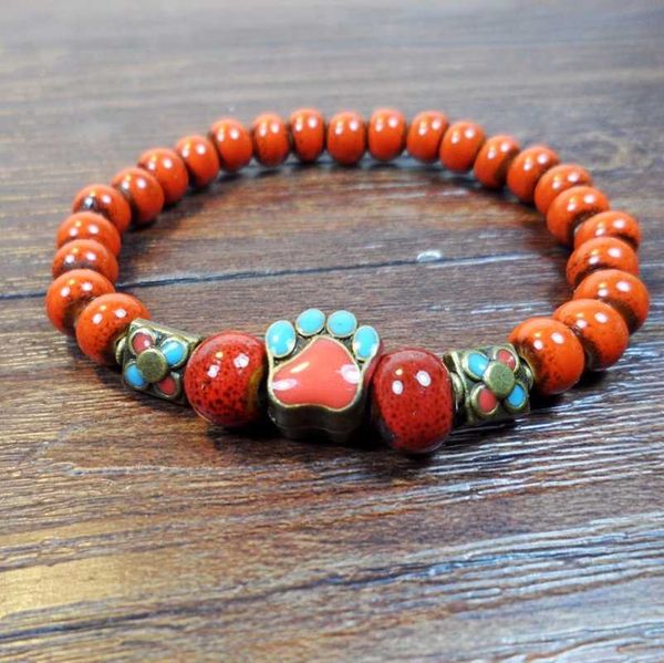 

orange ceramic beads glaze foot alloy flowers beaded bracelets for women's fashion ethnic jewelry 2018, Black