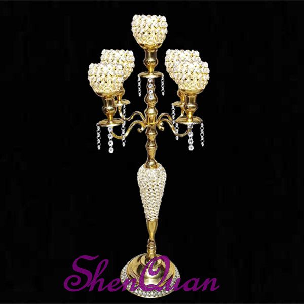 2019 Wrought Iron Floor Standing Candelabra Votive Candle Holder Wedding Centerpiece Candle Holder 5 Arms Crystal Candelabra From Shenquan1985
