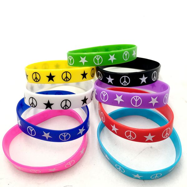 Nuovo 100 pz Stampa Pace Elastico gelatina Braccialetto di Silicone Trendy Gomma Elasticità Wristband uomini gioielli da donna Accessori Moda regali