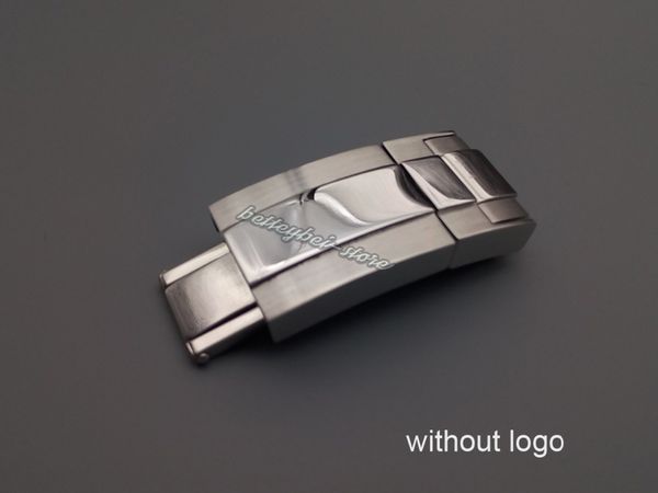 

16mm x 9mm new silver polished brushed solid stainless steel watch band buckle deployment clasp for steel bracelet rubber strap, Black;brown