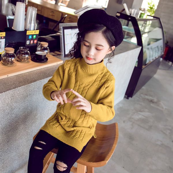 

long sleeve sweater kids yellow blue 2018 fashion girls clothing 3~7 years old