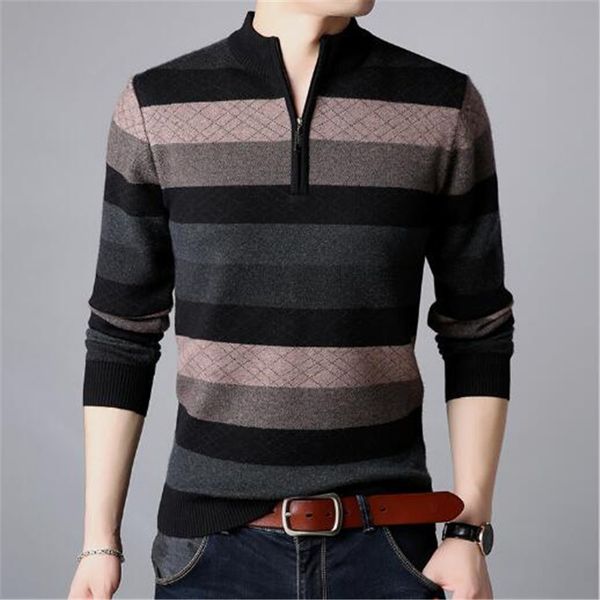 

casual men's sweater 2018 new men's business sweater knittedwarm semi zipper in autumn winter, White;black