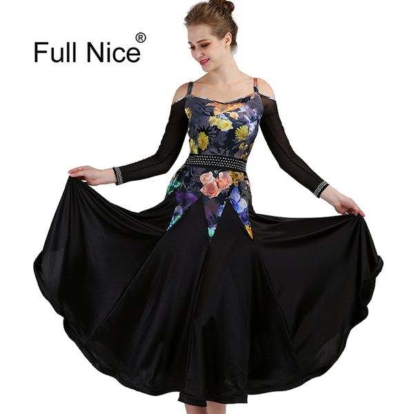 

new ballroom dance dresses long sleeve flamenco dancing costume off-shoulder women modern waltz tango dancing dress, Black;red