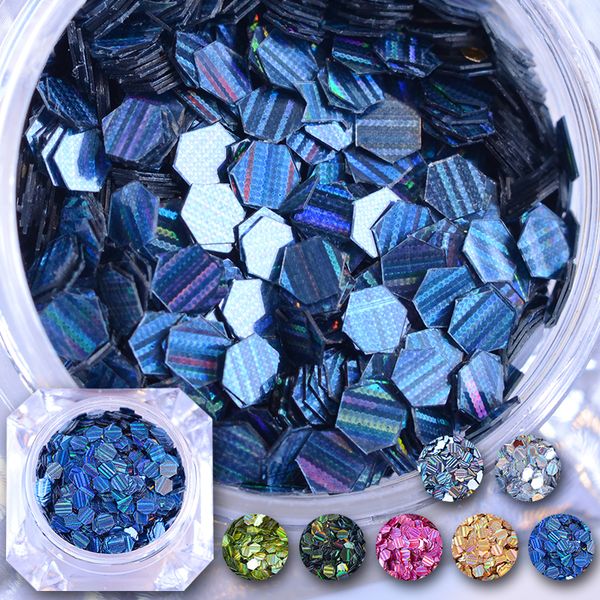 

born pretty 1 box laser nail glitter paillettes 3mm hexagon stripe decorations manicure nail art sequins accessories 6 colors, Silver;gold