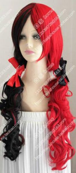 

batman harley quinn red black long wavy cosplay party wig hair