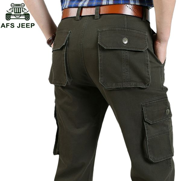 

2018 casual pants men autumn winter thick multi packets cotton zhan di ji pu brand male fashion straight long trousers d115, Black