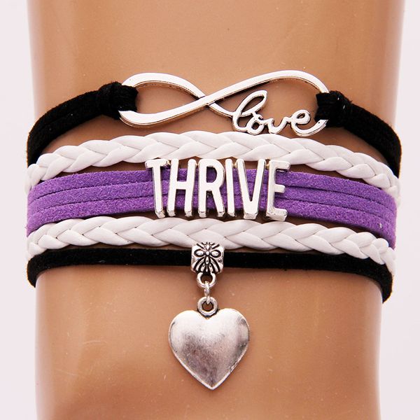 

ncrhgl infinity love thrive bracelets bangles heart charm braided pu leather bracelet special jewelry men women drop shipping, Black