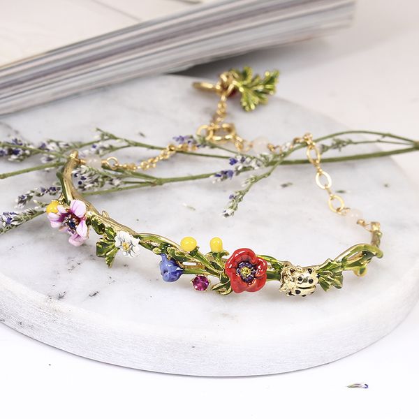 

rosary garden series flowers plant enamel gold bracelet woman fashion jewelry pulseira feminina armbanden voor vrouwen bileklik, Golden;silver