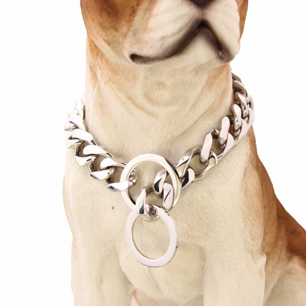 

customized 19mm gold silver tone double curb cuban pet link stainless steel dog chain collar