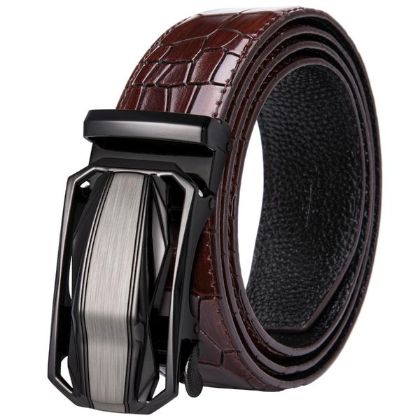 

hi-tie luxury mens casual leather belt for jeans fashion red crocodile pattern belts for men automatic waist belt strap jc-2027, Black;brown