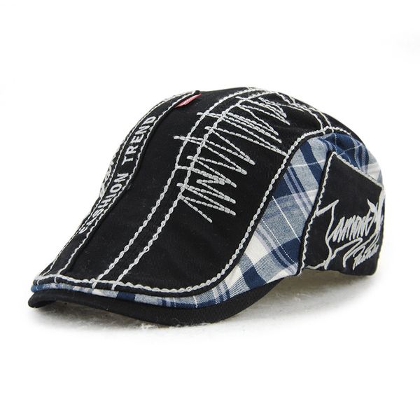 

patchwork female plaid berets hat sun visor casquette casual flat duckbill cap women men adjustable newsboy bone peaked sunhat, Blue;gray