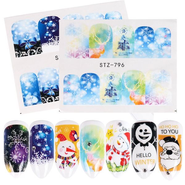 

6pc snowflake stickers for nails sliders water decal christmas santa snowman design for manicure nail accessories sastz795-803, Black