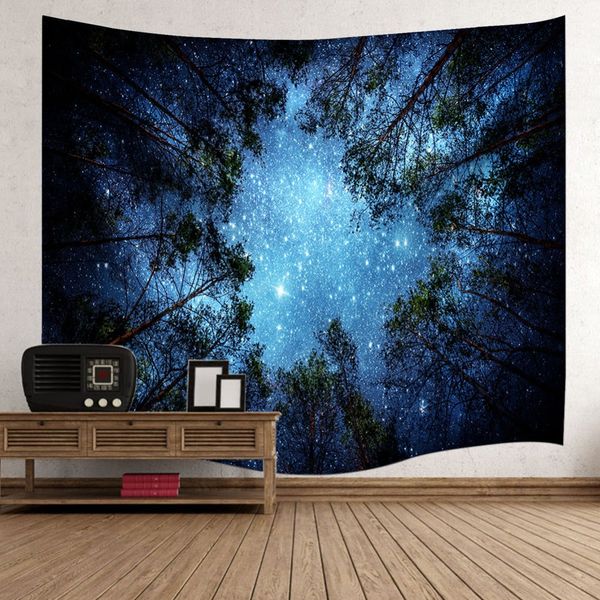 

forest trees and stars starry sky fabric wall hanging tapestry decor polyester curtains plus long table cover