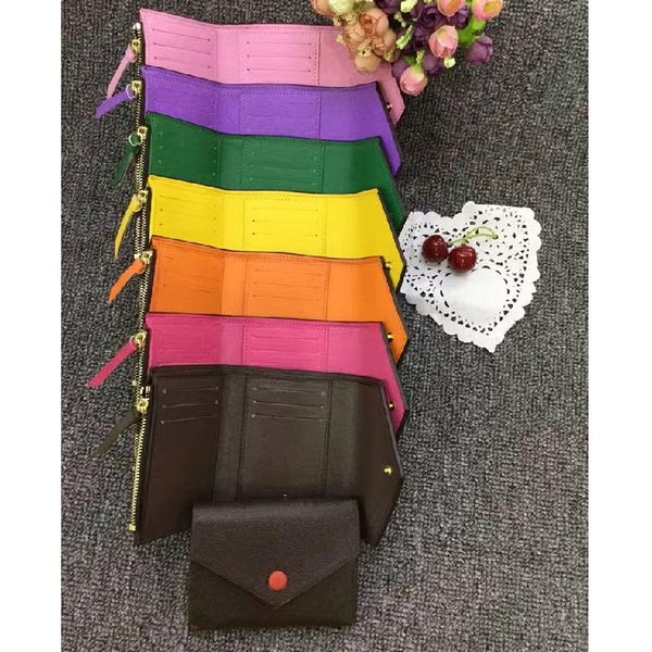 

41938 quality original box luxury real leather multicolor date code short wallet card holder women man classic zipper pocket victorine, Red;black