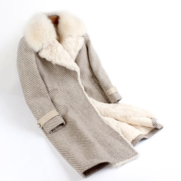 

women new down liner fox fur collar wool woolen coat, Black