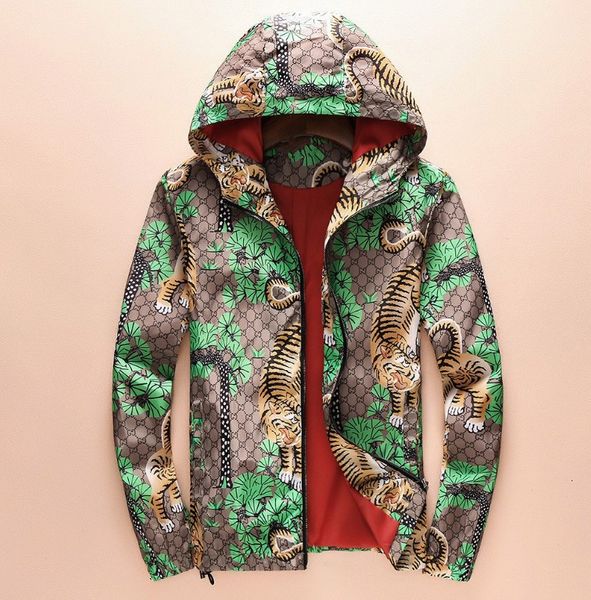 

New style in spring and Autumn Coat tiger Hooded Jacket European and American collar digital print coat man
