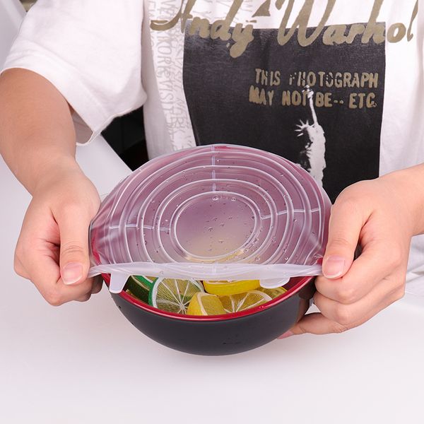 

15 set /lot wholesale 6-pack of various sizes reusable silicone stretch lids vacuum lid sealer lid covers -transparent
