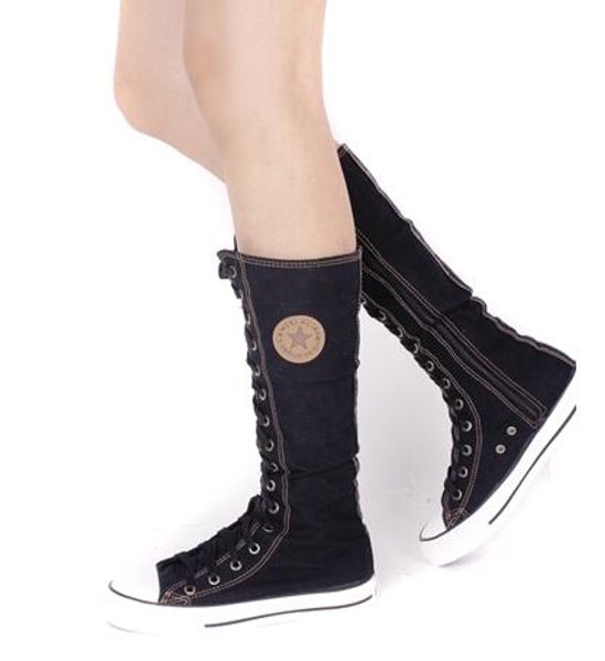 

PUNK EMO Gothic Women Girl Shoes Zip Lace Up Rock Boot Canvas Sneaker Knee High