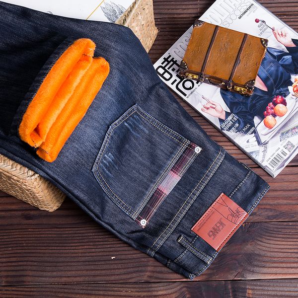

brand winter jeans men stretch thicken jeans warm fleece denim biker jean pants trousers size 28-38 5z, Blue